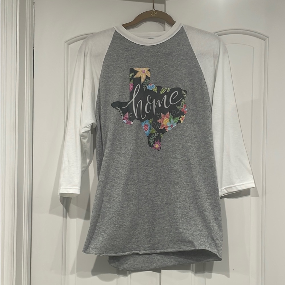 Casual Gray and White Raglan Tee